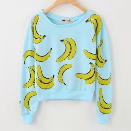 Womens Sweater Blue Harajuku Top Banana Sweater