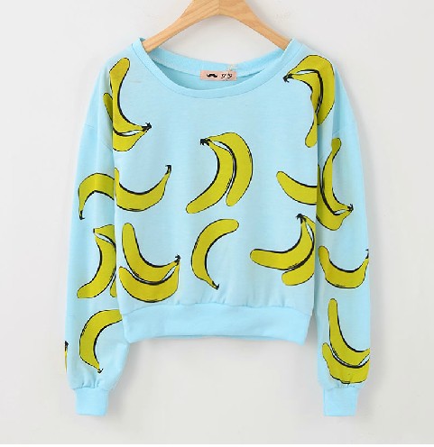 Womens Sweater Blue Harajuku Top Banana Sweater